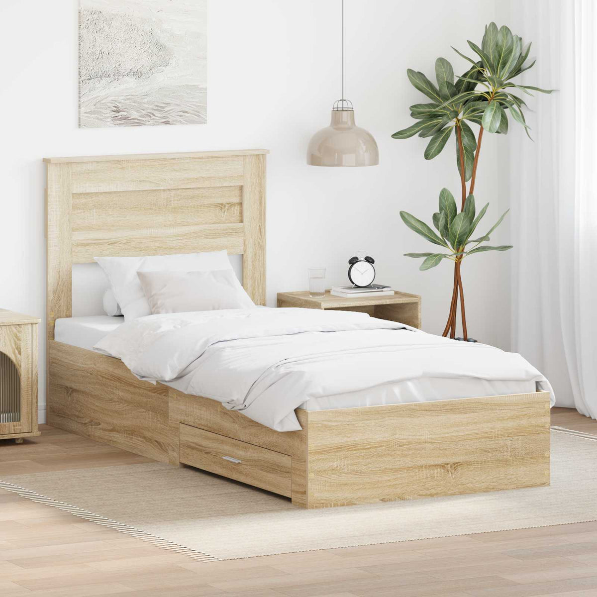 Bed Frame with Drawer Engineered Wood Length 200 cm Sonoma Oak 100 cm