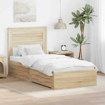 Bed Frame with Drawer Engineered Wood Length 200 cm Sonoma Oak 100 cm