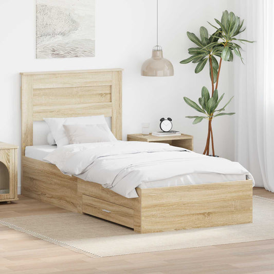 Bed Frame with Drawer Engineered Wood Length 200 cm Sonoma Oak 100 cm