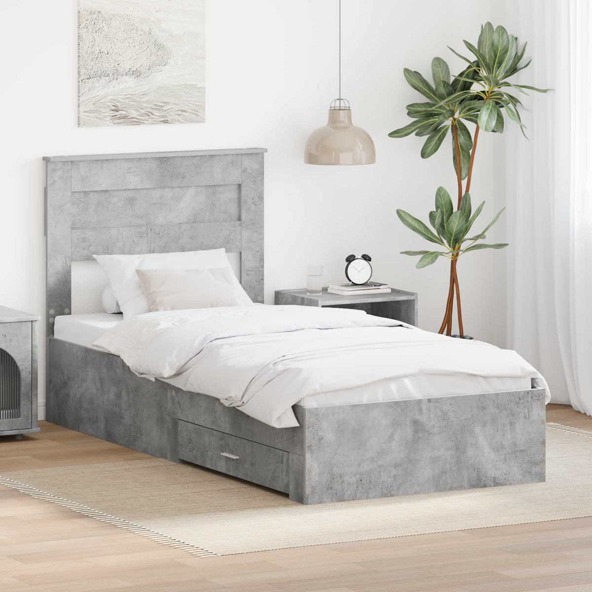 Bed Frame with Drawer 90 x 190 cm Engineered Wood Concrete grey