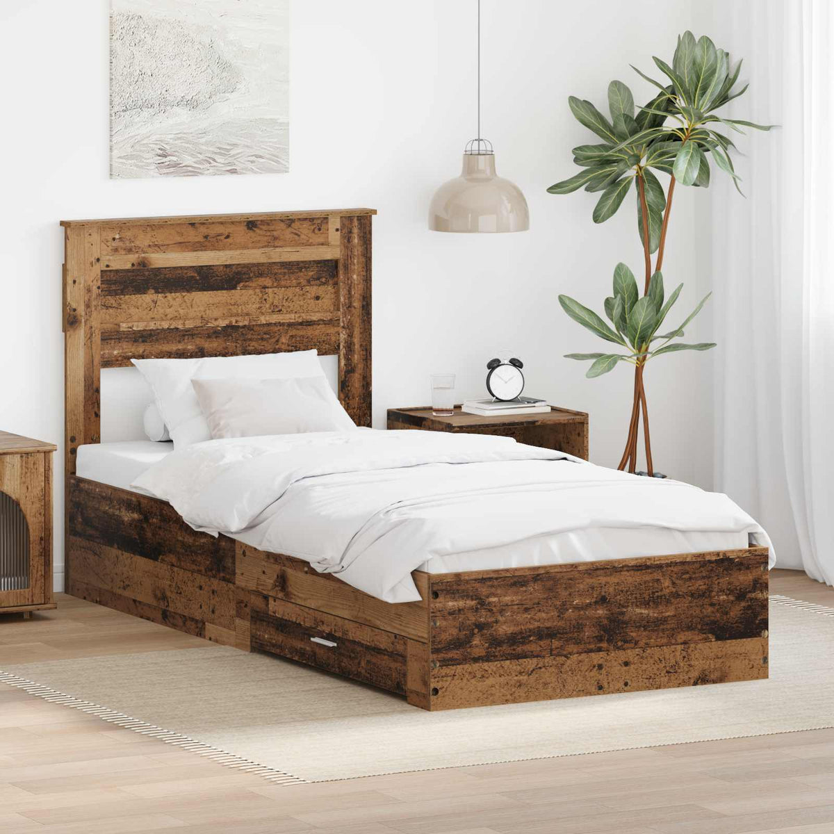 Bed Frame with Drawer 90 x 190 cm Engineered Wood Old wood
