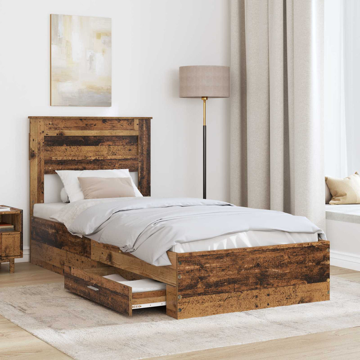 Bed Frame with Drawer 90 x 190 cm Engineered Wood Old wood