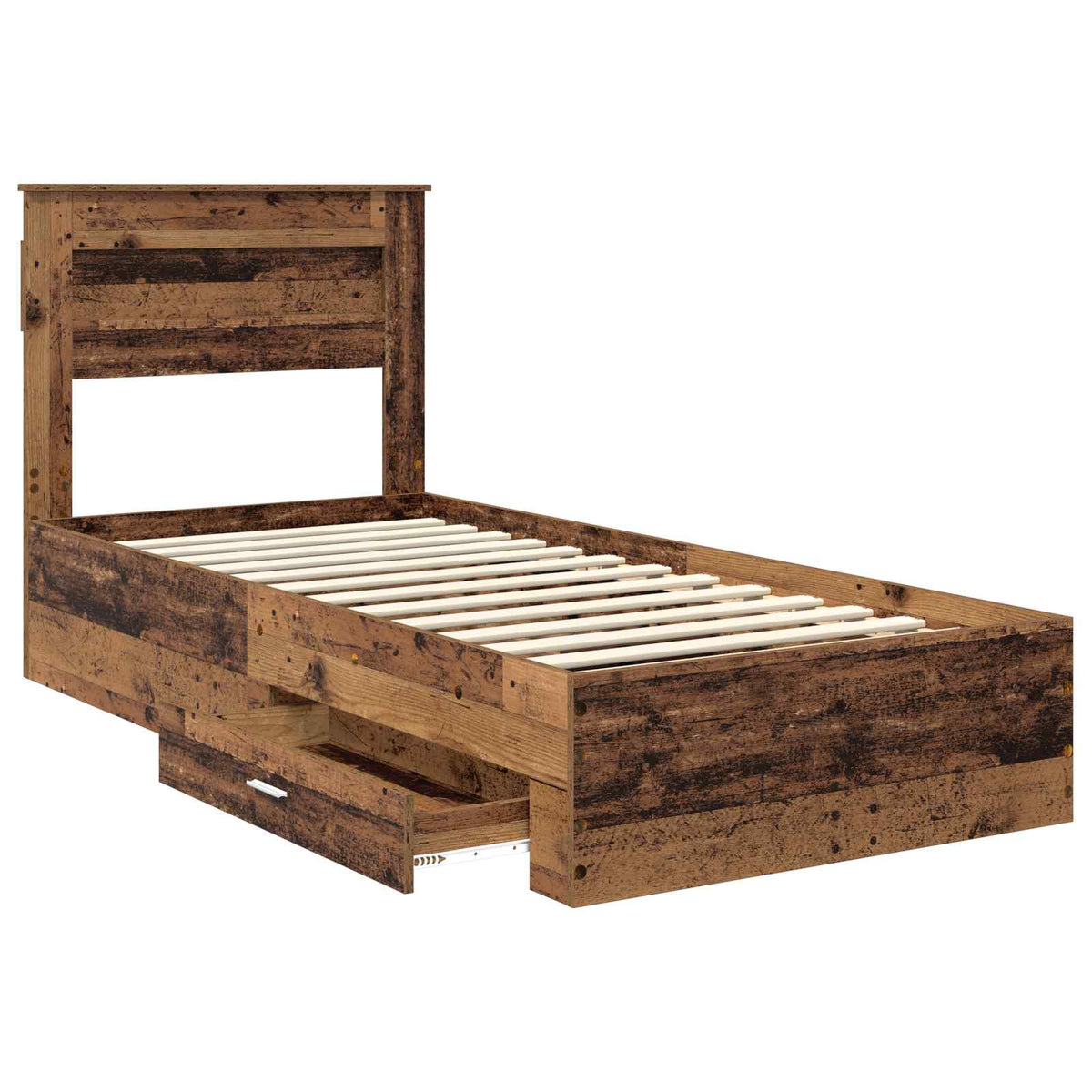 Bed Frame with Drawer 90 x 190 cm Engineered Wood Old wood
