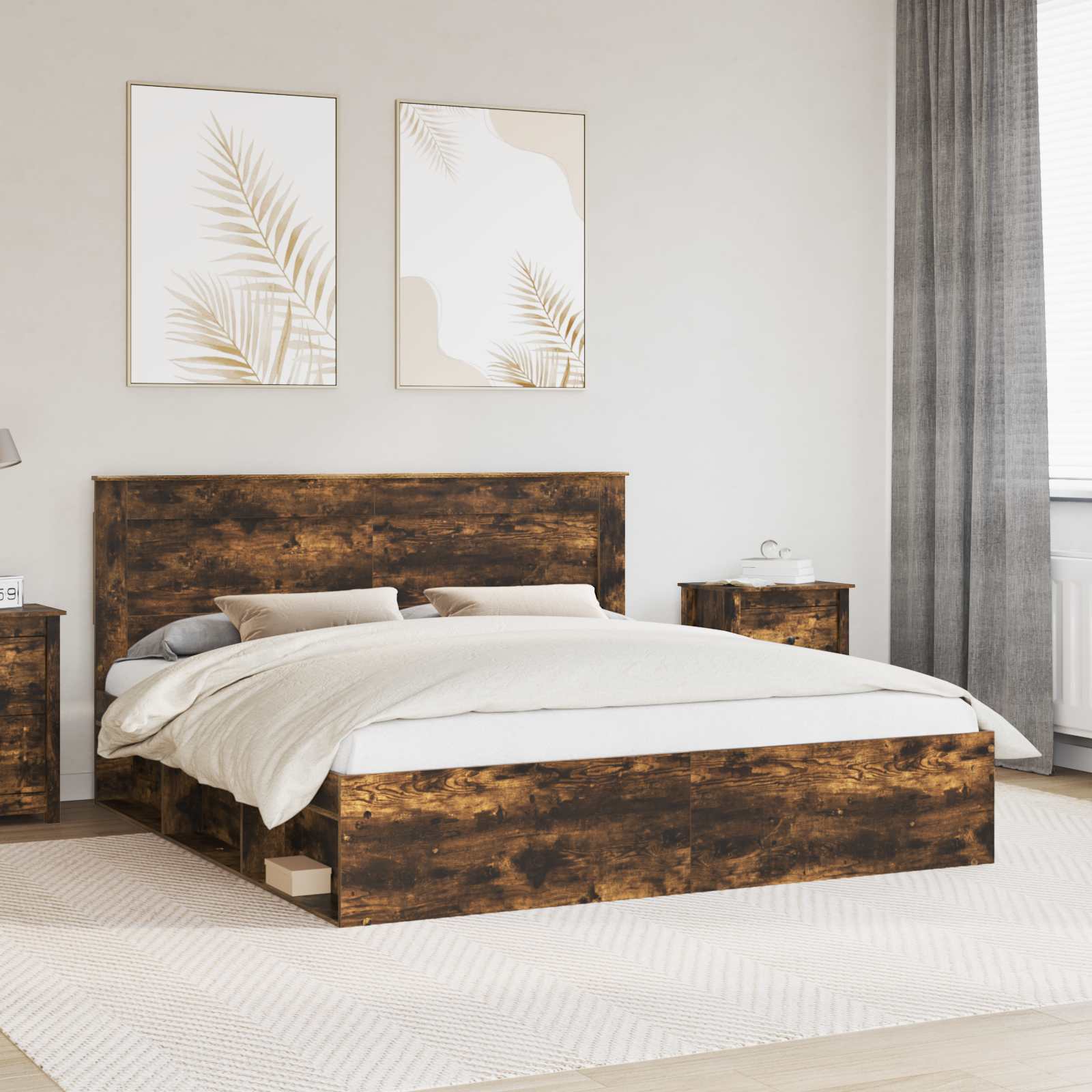 vidaXL Bed Frame Smoked Oak 200 x 200 cm Solid Pine Wood 1