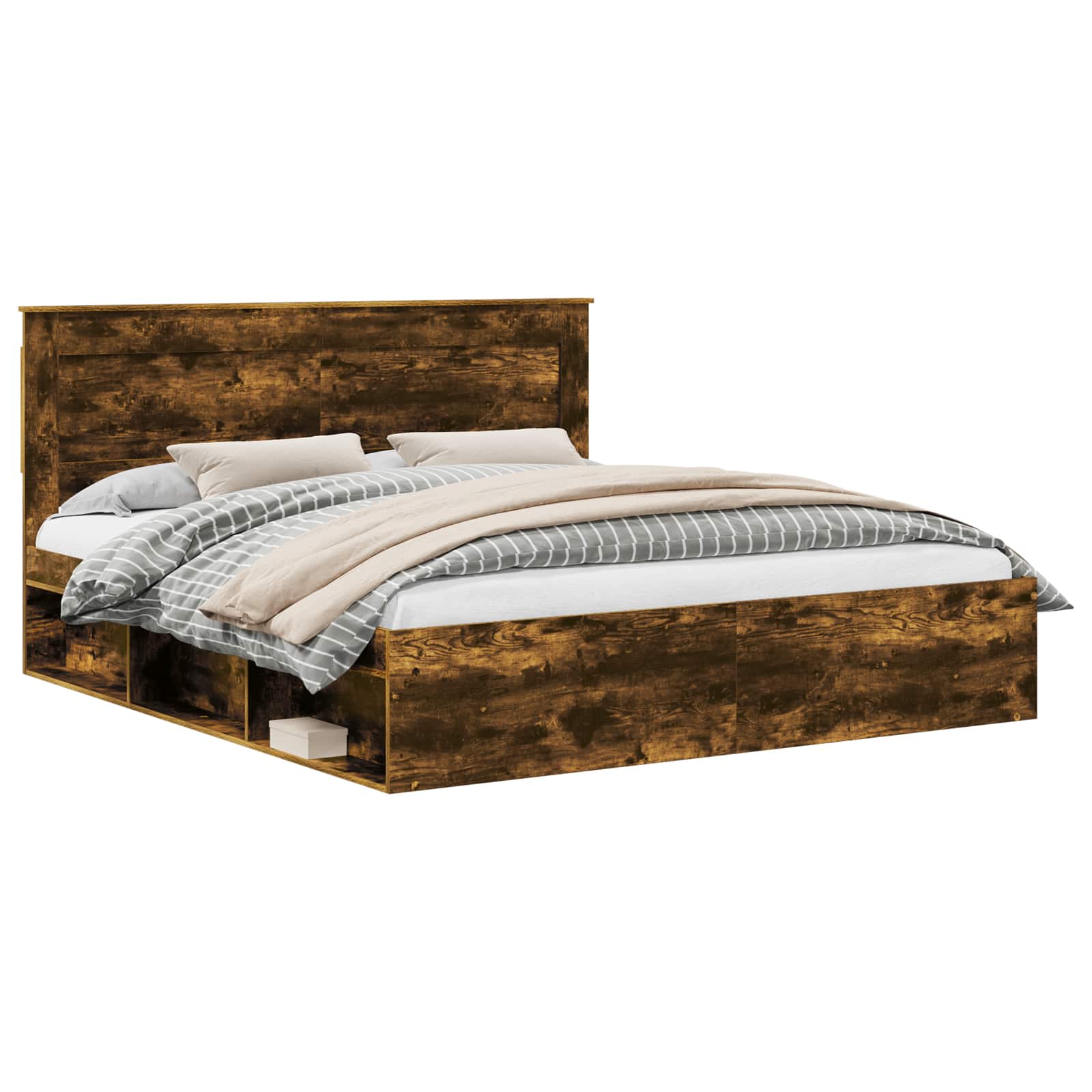 vidaXL Bed Frame Smoked Oak 200 x 200 cm Solid Pine Wood 2