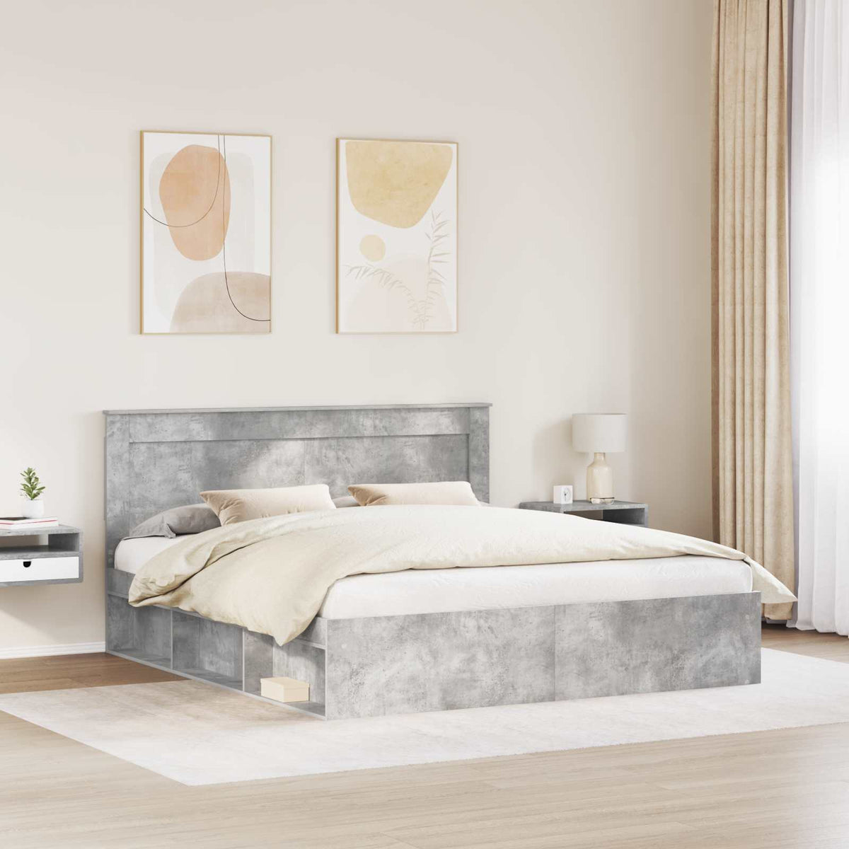 Bed Frame Engineered Wood Length 200 cm Concrete grey 180 cm