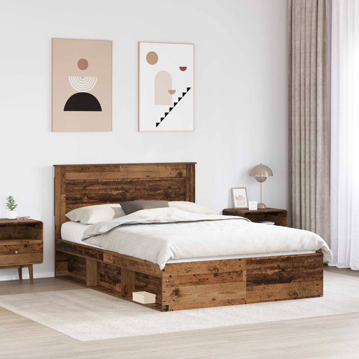 Bed Frame with Headboard Solid Pine Wood Length 200 cm Old wood 150 cm