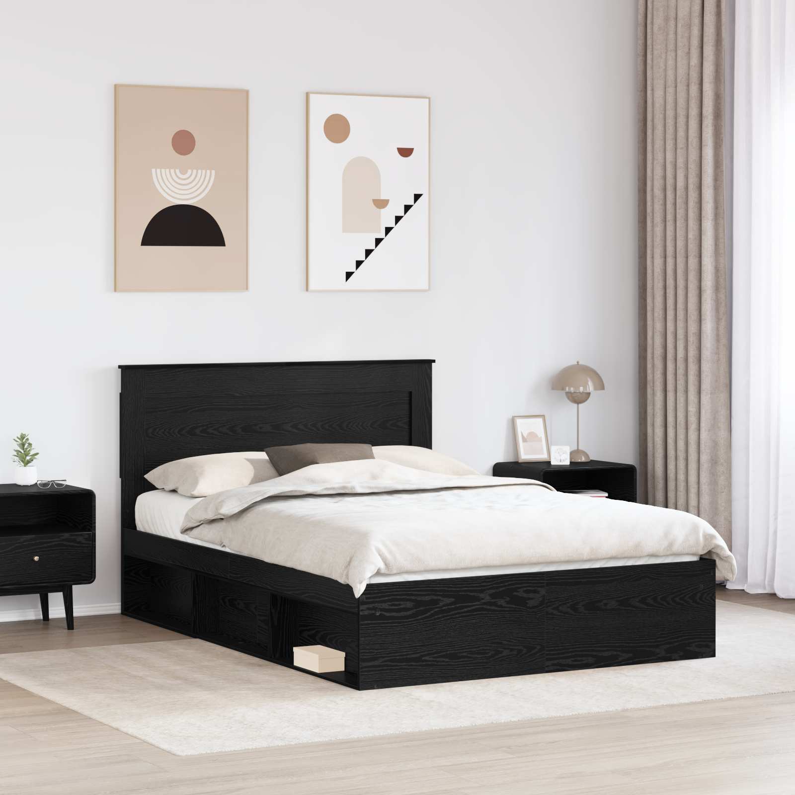 vidaXL Bed Frame Black Oak 140 x 190 cm Engineered Wood 3