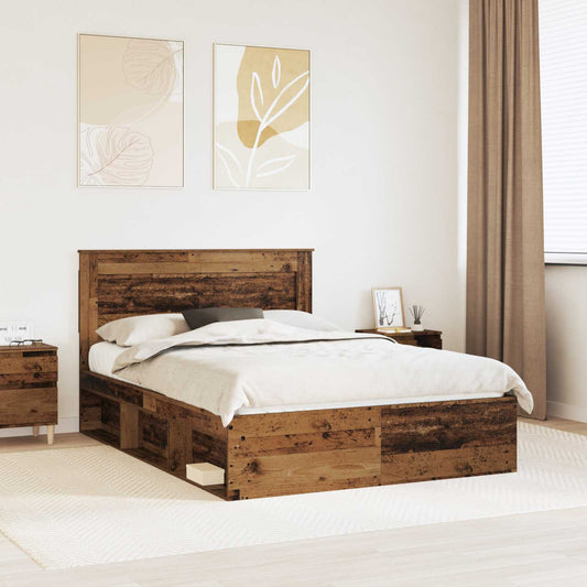 vidaXL Bed Frame with Headboard Old Wood 140 x 190 cm Solid Pine Wood 1