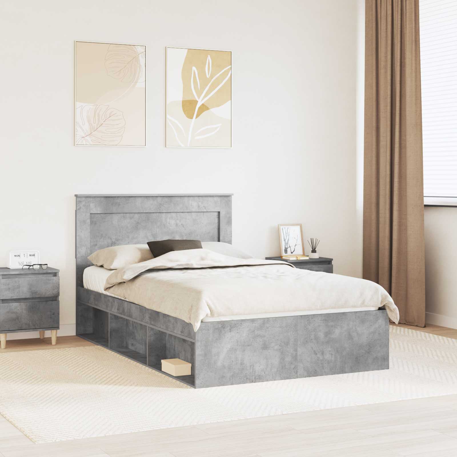 vidaXL Bed Frame Plain Concerte Grey 135 x 190 cm Solid Pine Wood 1