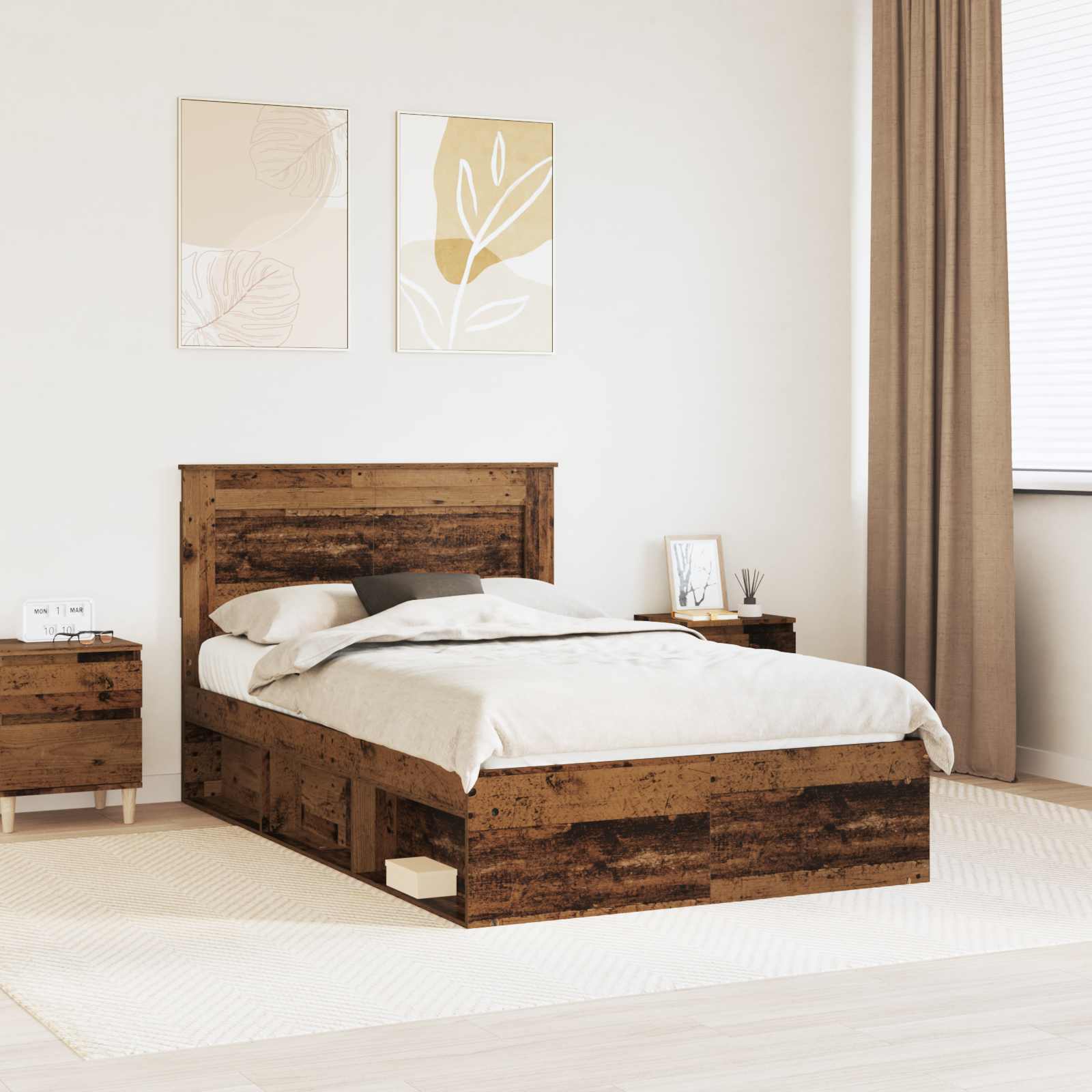 vidaXL Bed Frame with Headboard Old Wood 135 x 190 cm Solid Pine Wood 1