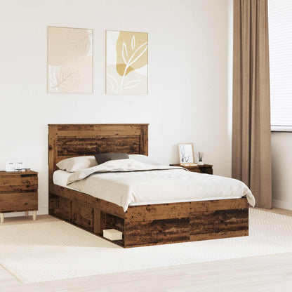 vidaXL Bed Frame with Headboard Old Wood 135 x 190 cm Solid Pine Wood 1