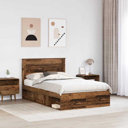 vidaXL Bed Frame with Headboard Old Wood 135 x 190 cm Solid Pine Wood 3