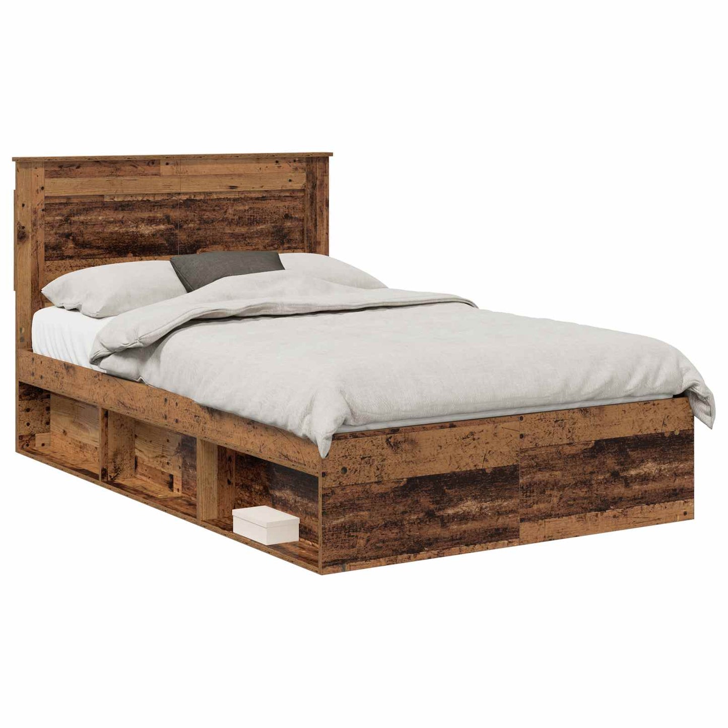 vidaXL Bed Frame with Headboard Old Wood 135 x 190 cm Solid Pine Wood 2