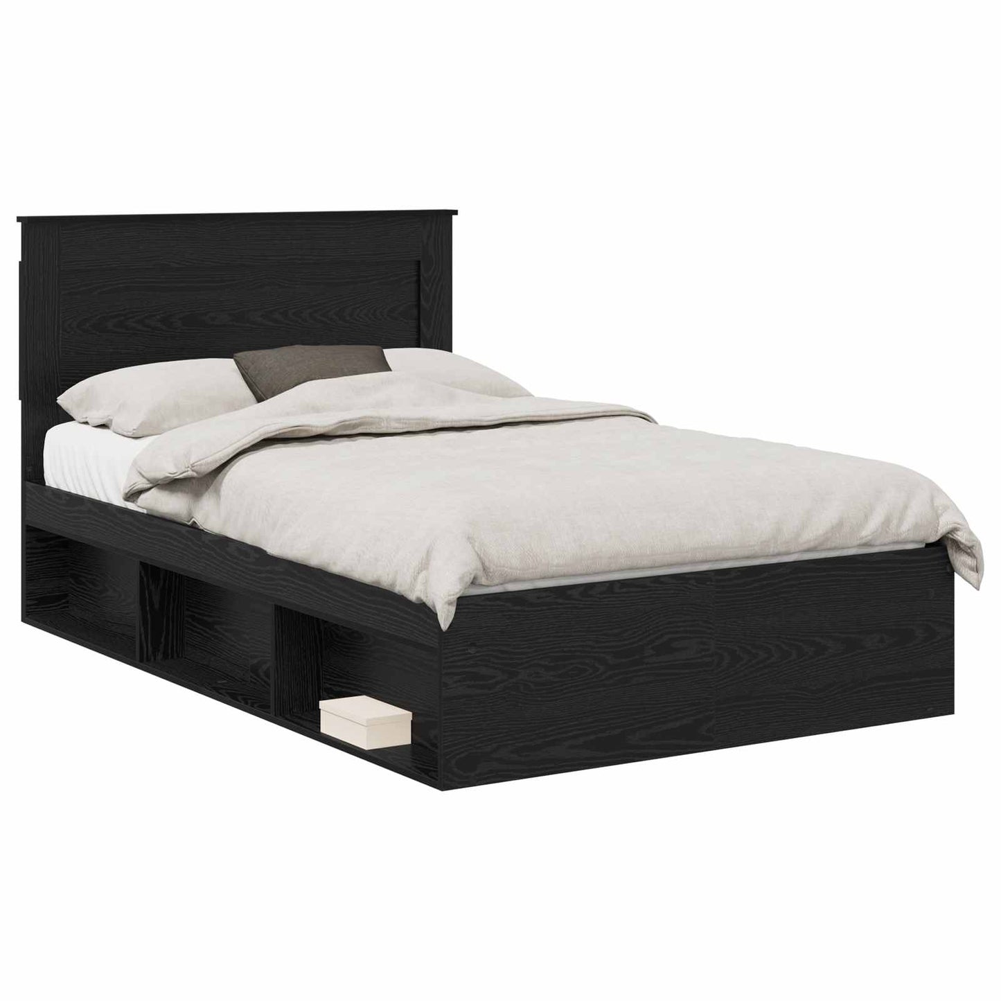vidaXL Bed Frame with Drawer Plain Black 120 x 190 cm Solid Pine Wood 2