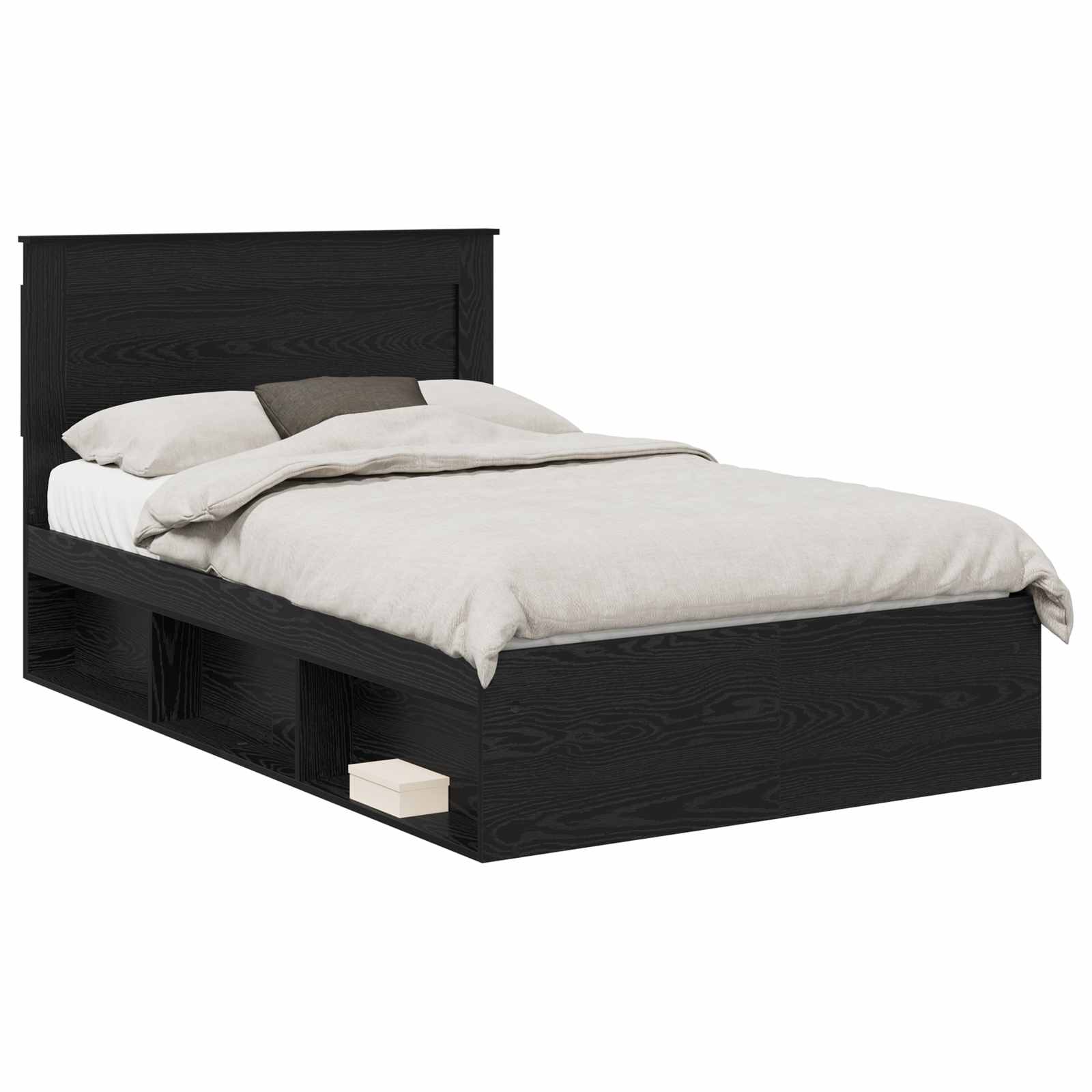 vidaXL Bed Frame with Drawer Plain Black 120 x 190 cm Solid Pine Wood 2
