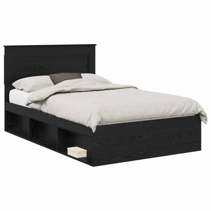 vidaXL Bed Frame with Drawer Plain Black 120 x 190 cm Solid Pine Wood 2