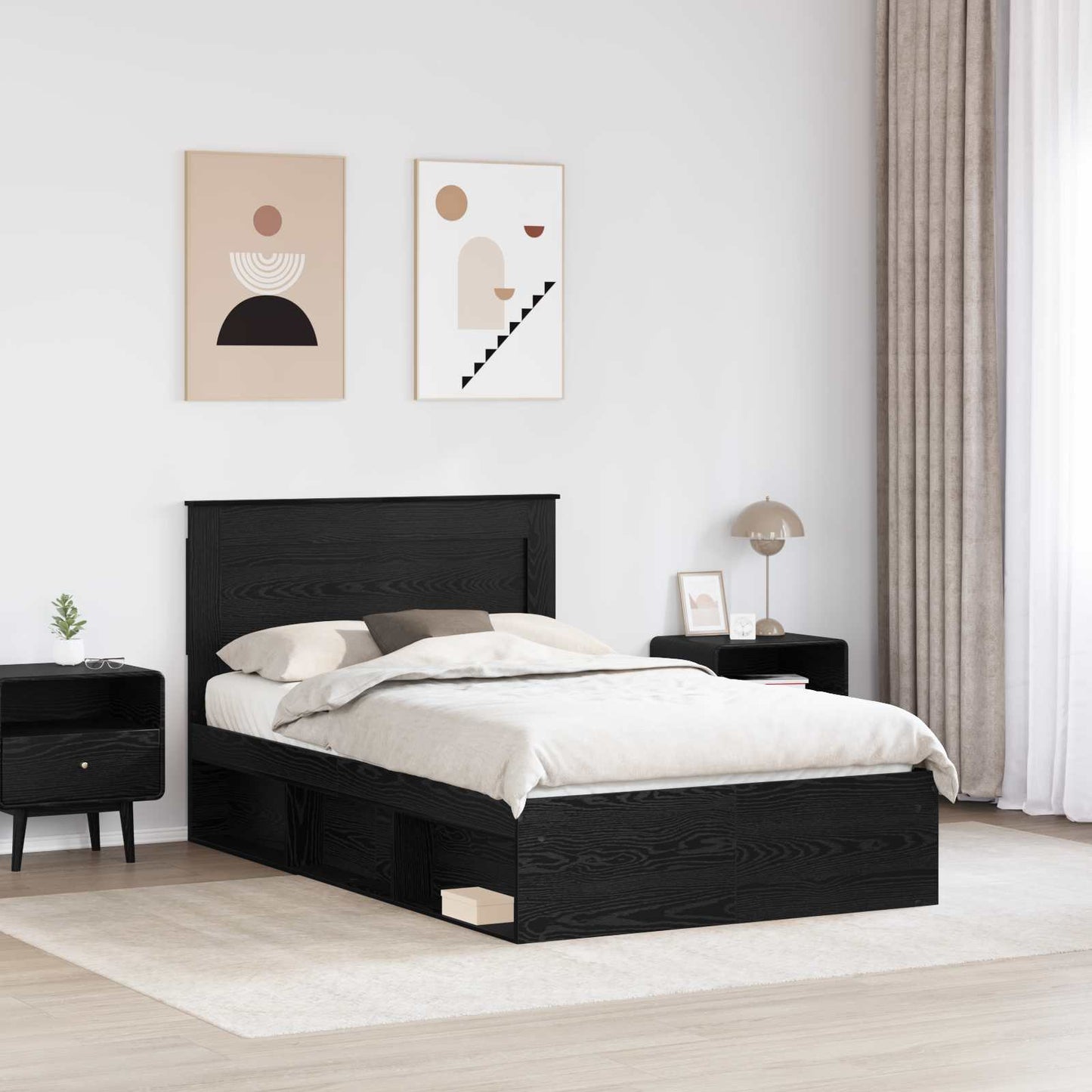 vidaXL Bed Frame with Drawer Plain Black 120 x 190 cm Solid Pine Wood 3