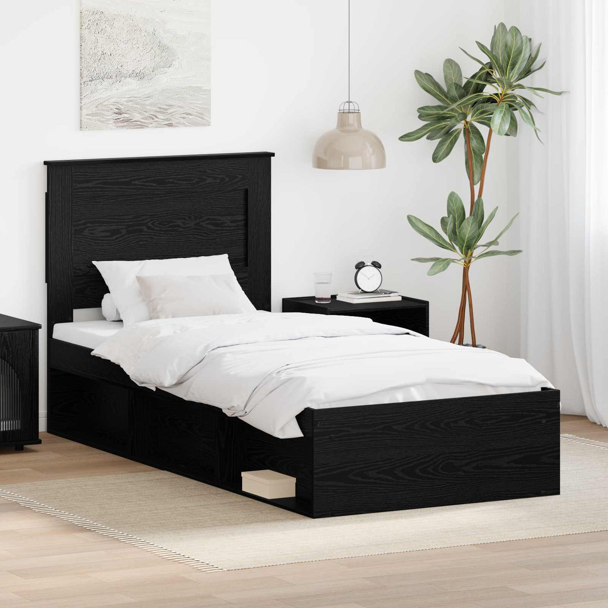 vidaXL Bed Frame Engineered Wood Length 200 cm Black Oak