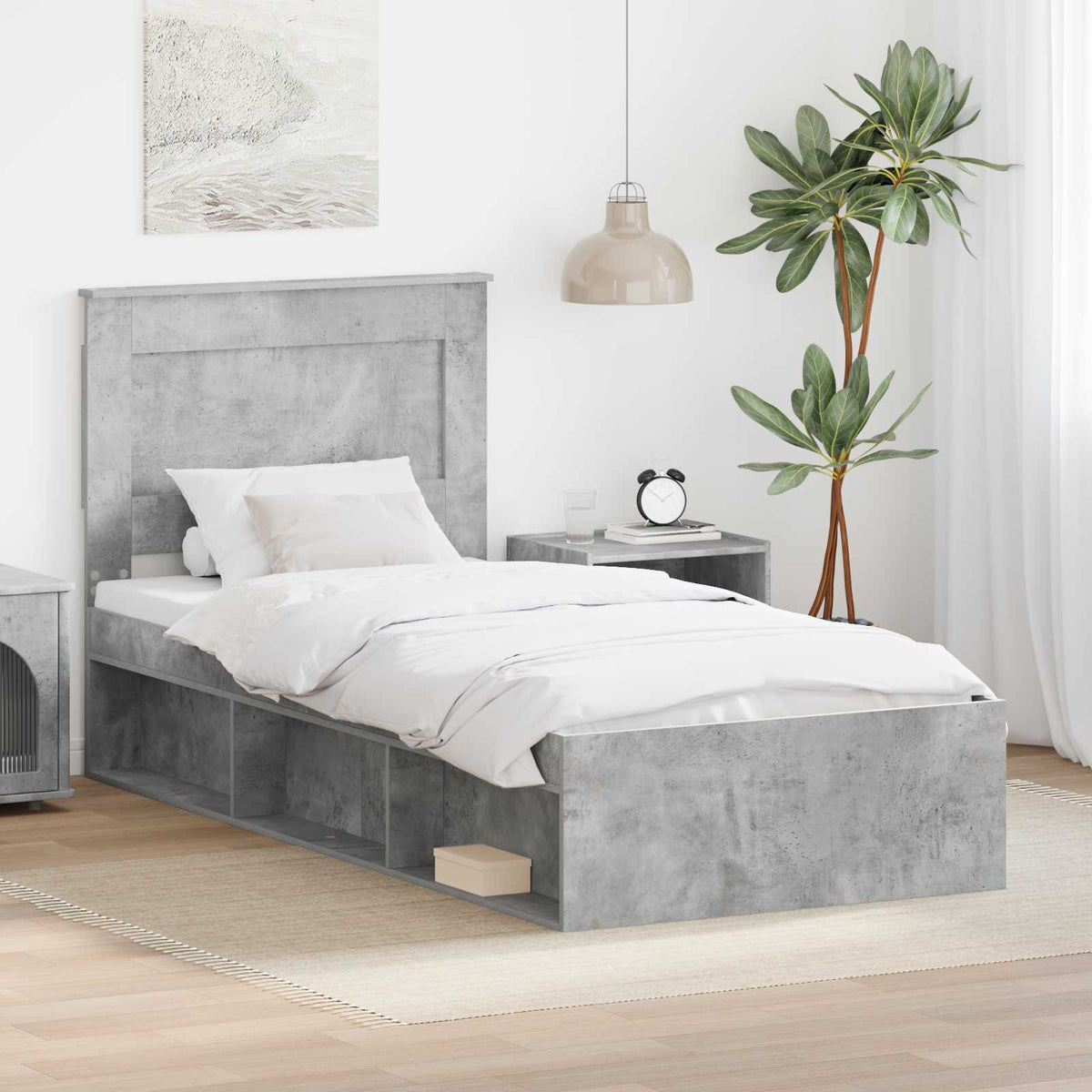 vidaXL Bed Frame Engineered Wood Length 200 cm Concrete grey