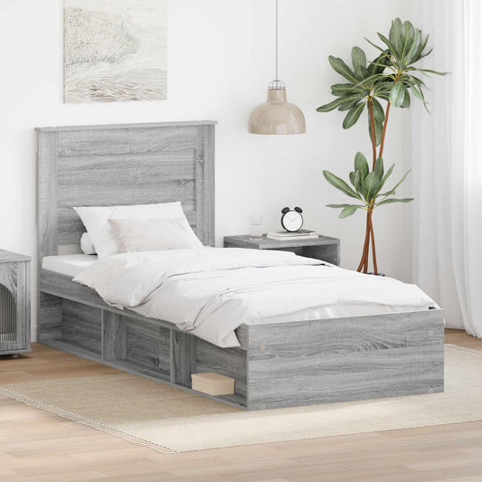 Bed Frame Solid Pine Wood Length 200 cm Grey Sonoma 100 cm