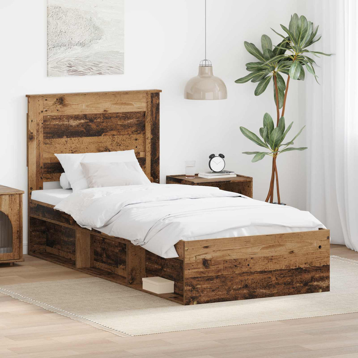 vidaXL Bed Frame with Headboard Solid Pine Wood Length 200 cm Old wood