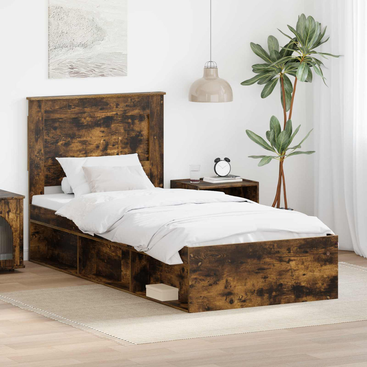 Bed Frame Engineered Wood Length 200 cm Smoked Oak 90 cm