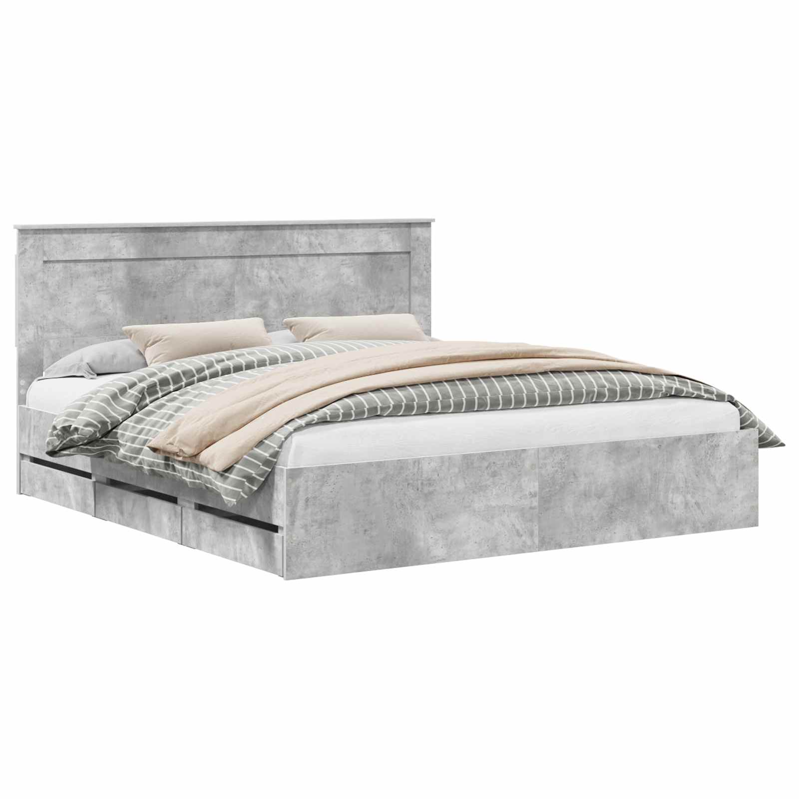vidaXL Bed Frame with Drawer Concrete Grey 200 x 200 cm Engineer Wood 2