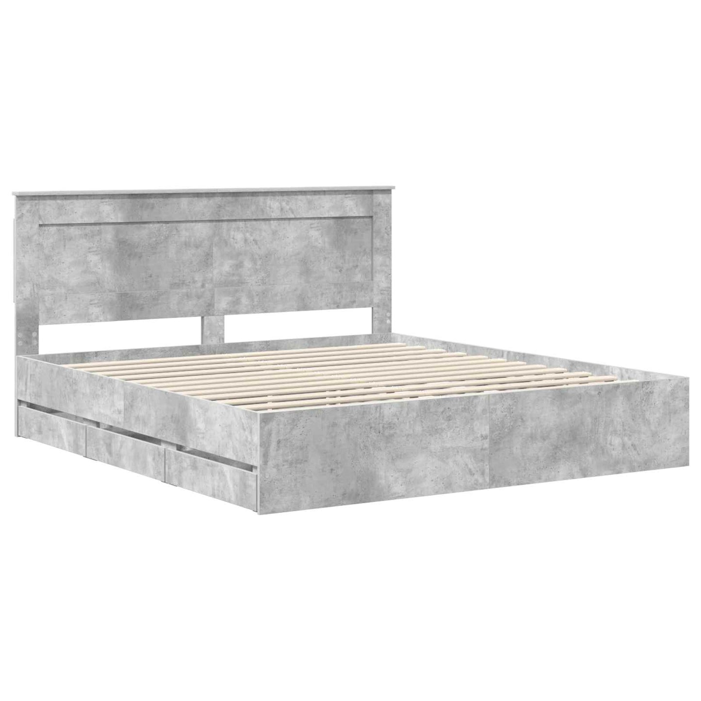 vidaXL Bed Frame with Drawer Concrete Grey 200 x 200 cm Engineer Wood 4