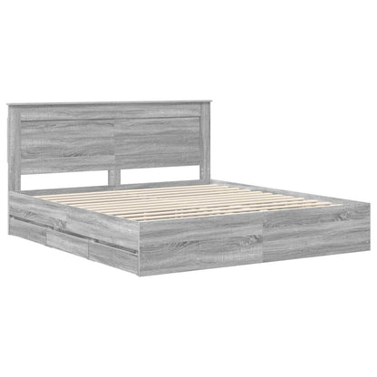 vidaXL Bed Frame with Drawer Grey Sonoma 200 x 200 cm Engineer Wood 4
