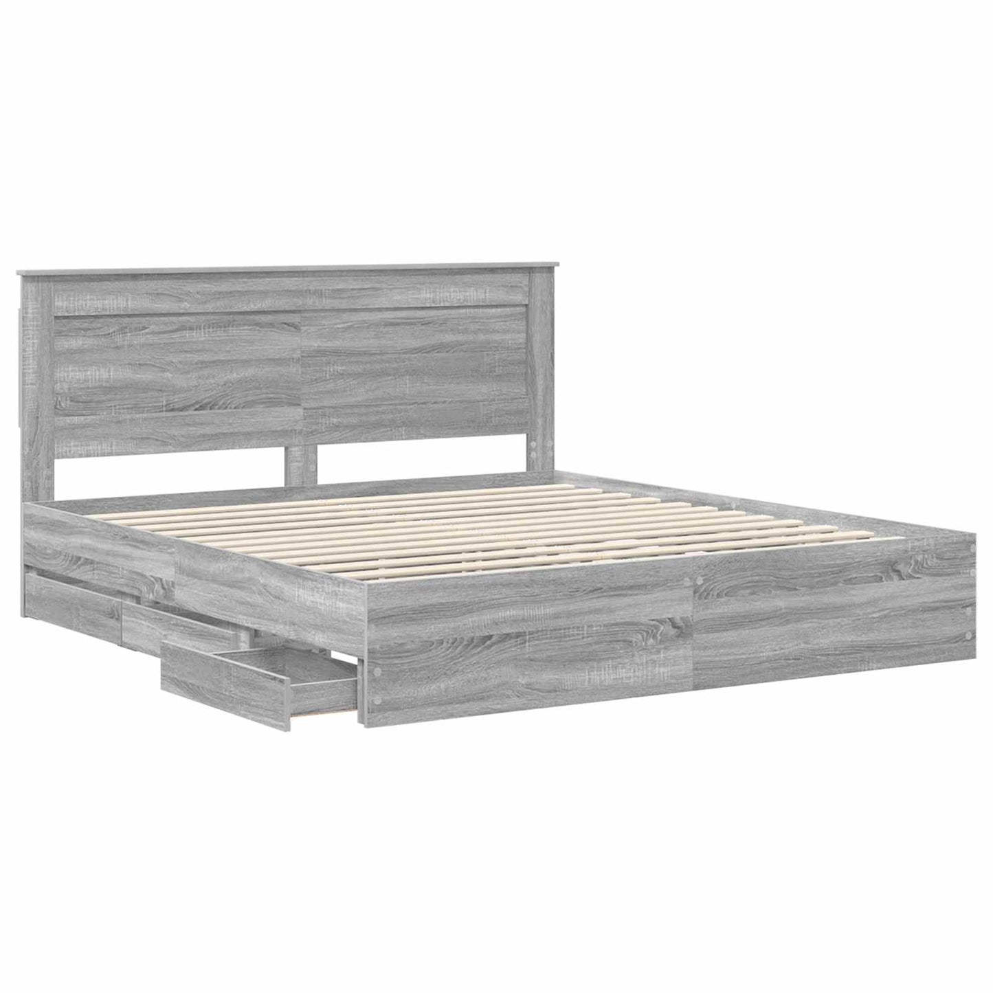 vidaXL Bed Frame with Drawer Grey Sonoma 200 x 200 cm Engineer Wood 5