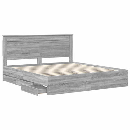 vidaXL Bed Frame with Drawer Grey Sonoma 200 x 200 cm Engineer Wood 5