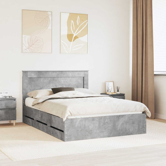 Bed Frame with Drawer Engineer Wood Length 200 cm Concrete grey 150 cm