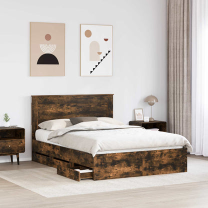 vidaXL Bed Frame with Drawer Smoked Oak 140 x 190 cm Engineer Wood 3