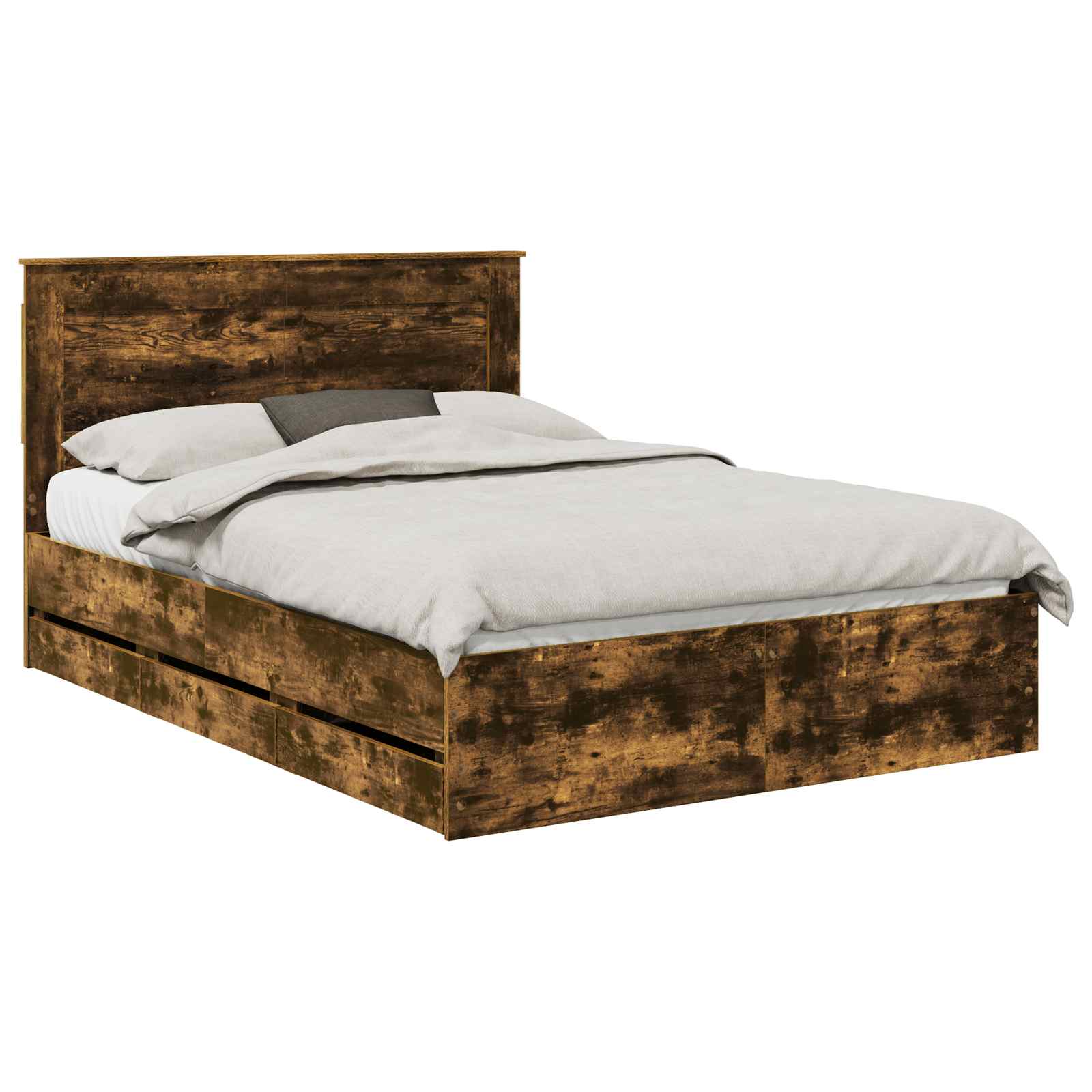 vidaXL Bed Frame with Drawer Smoked Oak 140 x 190 cm Engineer Wood 2