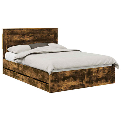 vidaXL Bed Frame with Drawer Smoked Oak 140 x 190 cm Engineer Wood 2