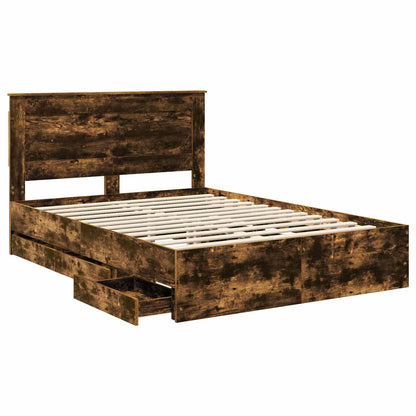 vidaXL Bed Frame with Drawer Smoked Oak 140 x 190 cm Engineer Wood 5