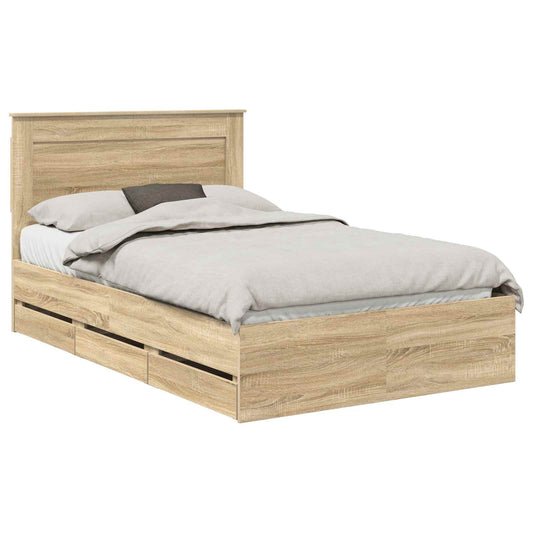 vidaXL Bed Frame with Drawer Sonoma Oak 120 x 190 cm Engineer Wood 2