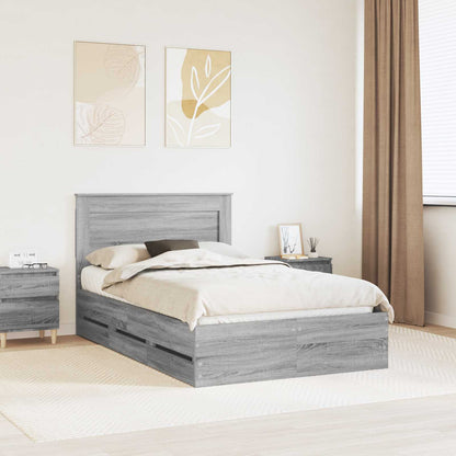 vidaXL Bed Frame with Drawer Grey Sonoma 120 x 190 cm Engineer Wood 1