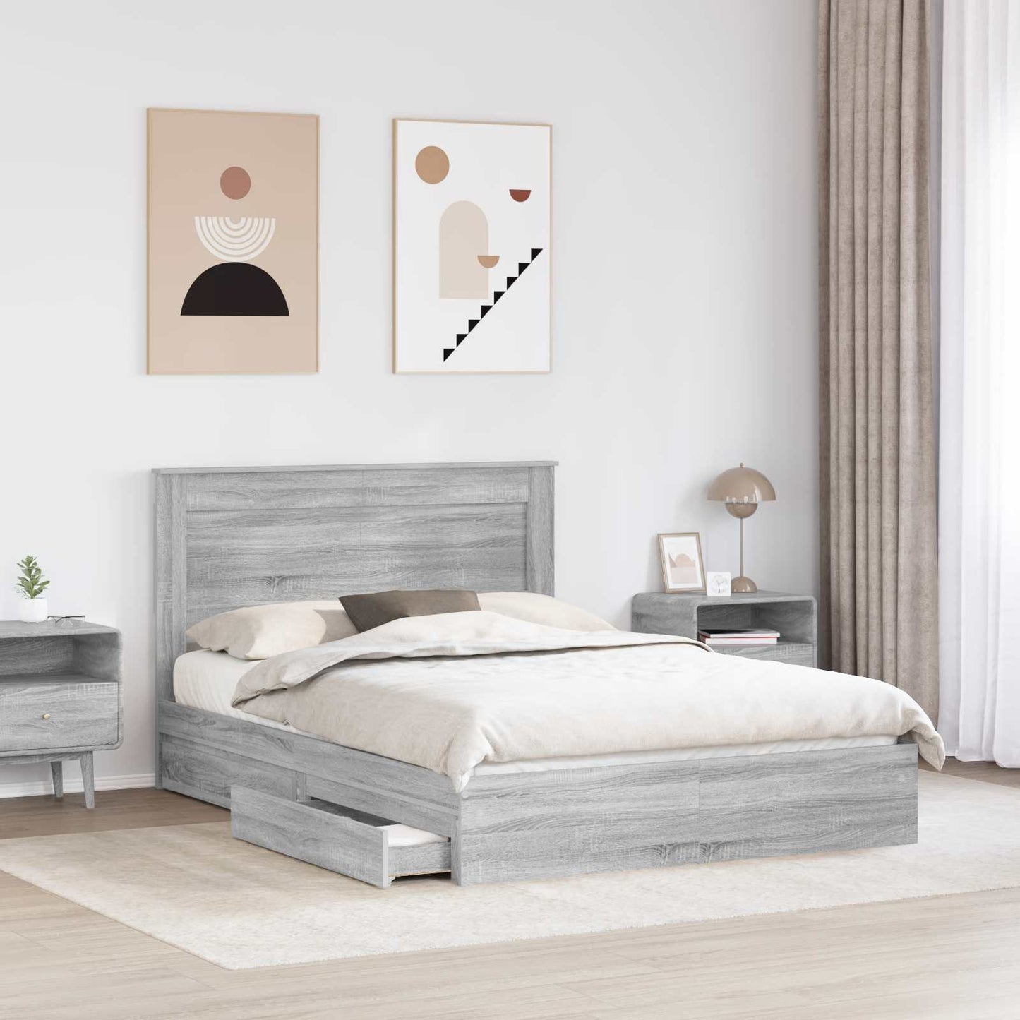 vidaXL Storage Bed Grey Sonoma 140 x 200 cm Engineered Wood 3