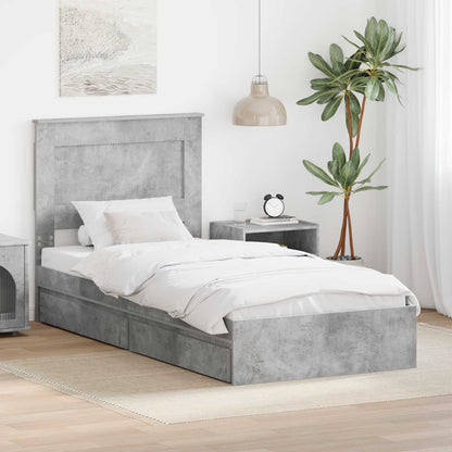 Storage Bed with Drawer Engineered Wood Length 190 cm Concrete grey 90 cm