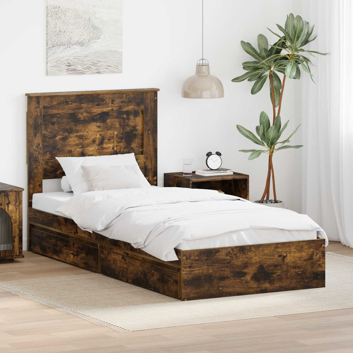 Storage Bed Drawer Engineered Wood Length Smoked oak