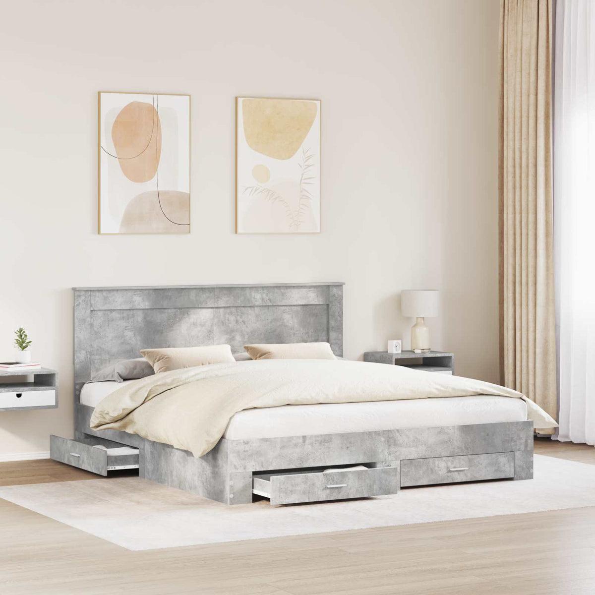 Bed Frame Engineered Wood Length 200 cm Concrete grey 180 cm