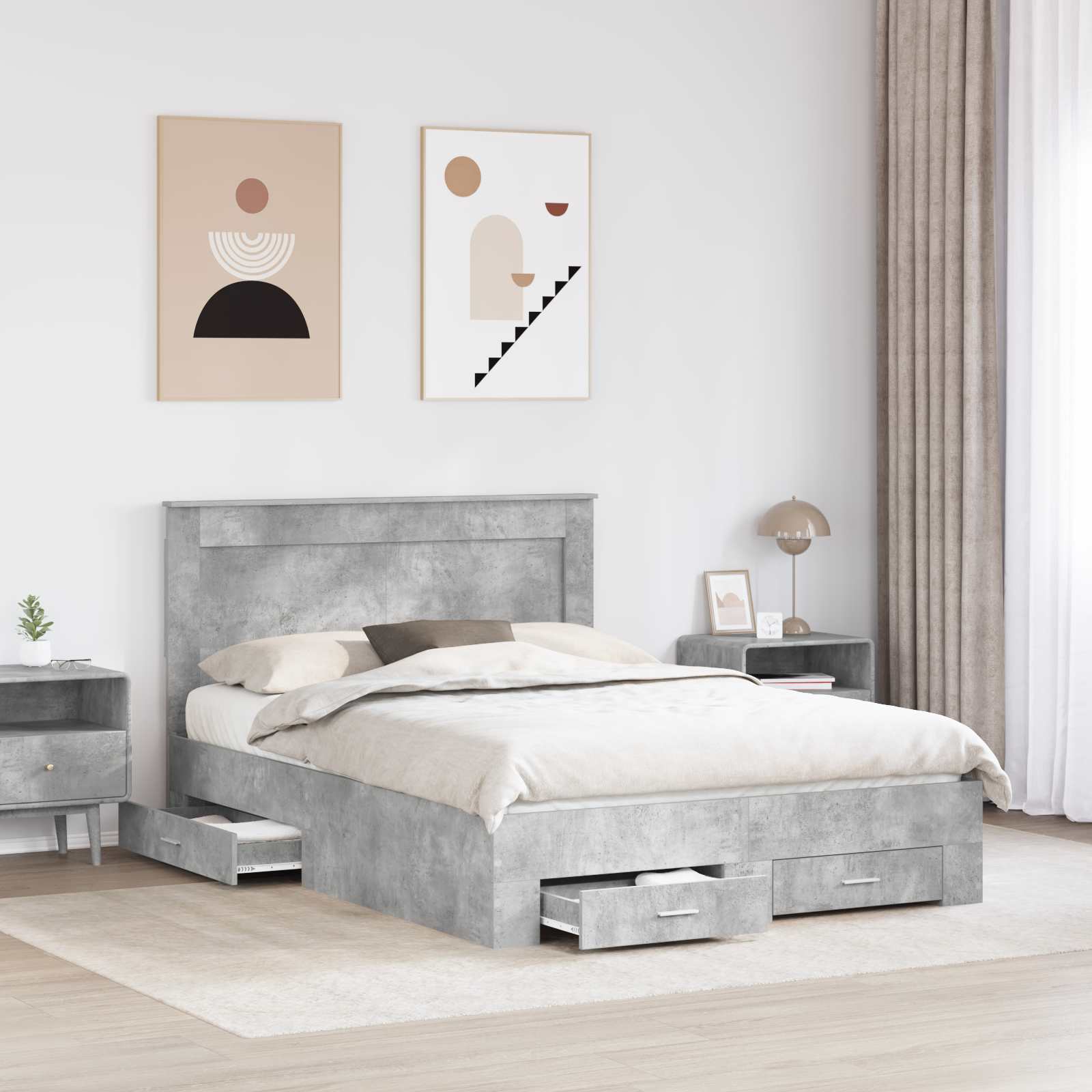 vidaXL Bed Frame Concrete Grey 150 x 200 cm Engineered Wood 3