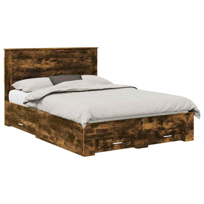 vidaXL Bed Frame with Drawer Smoked Oak 150 x 200 cm Engineered Wood 2