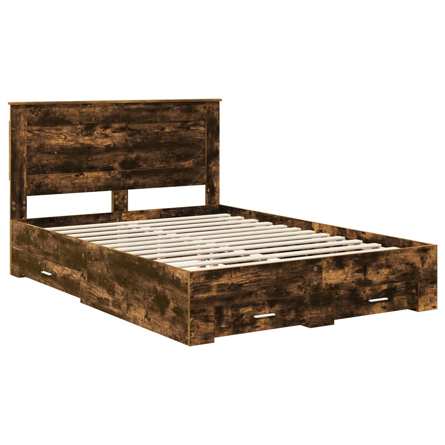 vidaXL Bed Frame with Drawer Smoked Oak 150 x 200 cm Engineered Wood 4