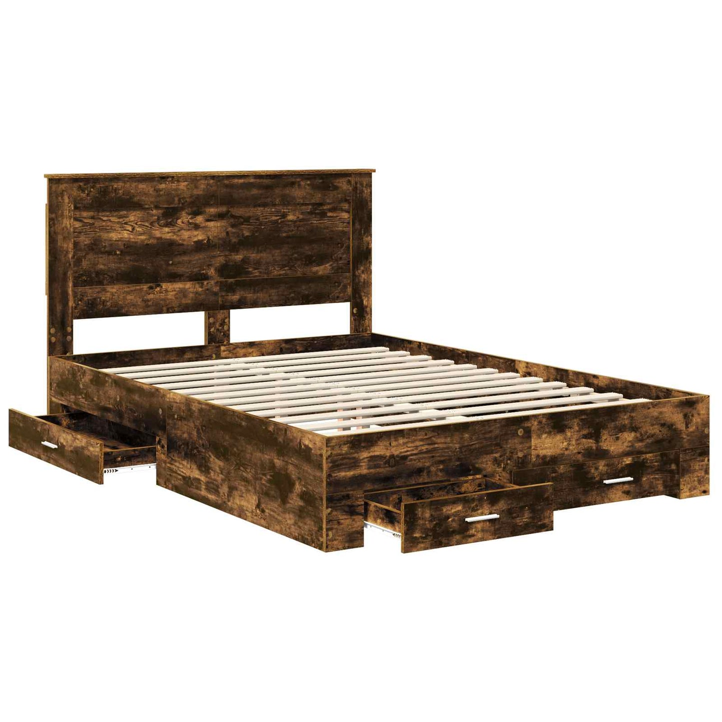 vidaXL Bed Frame with Drawer Smoked Oak 150 x 200 cm Engineered Wood 5