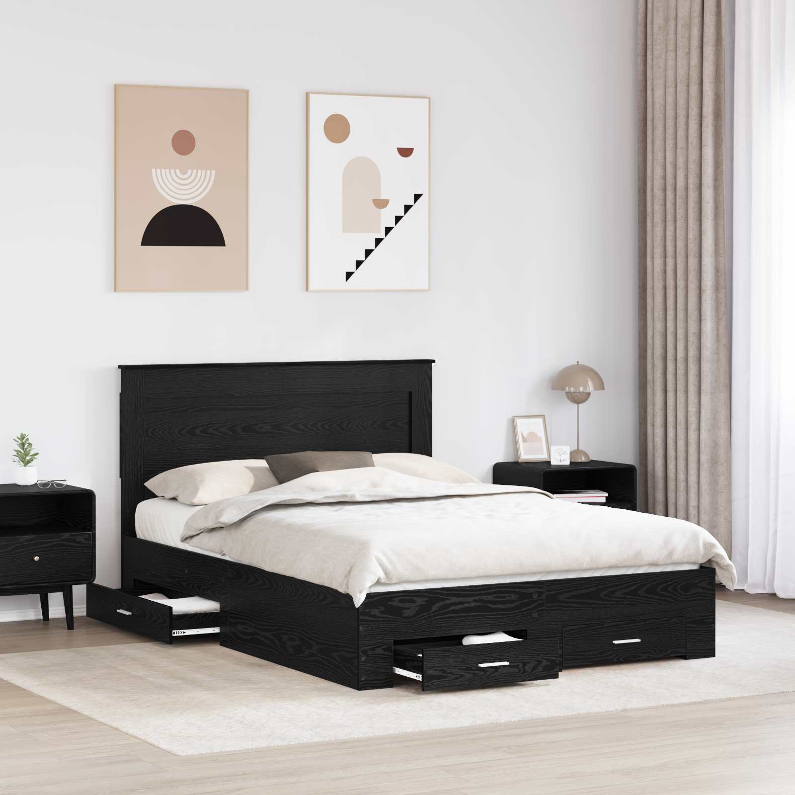 vidaXL Bed Frame with Drawer Black Oak 140 x 190 cm Engineered Wood 3