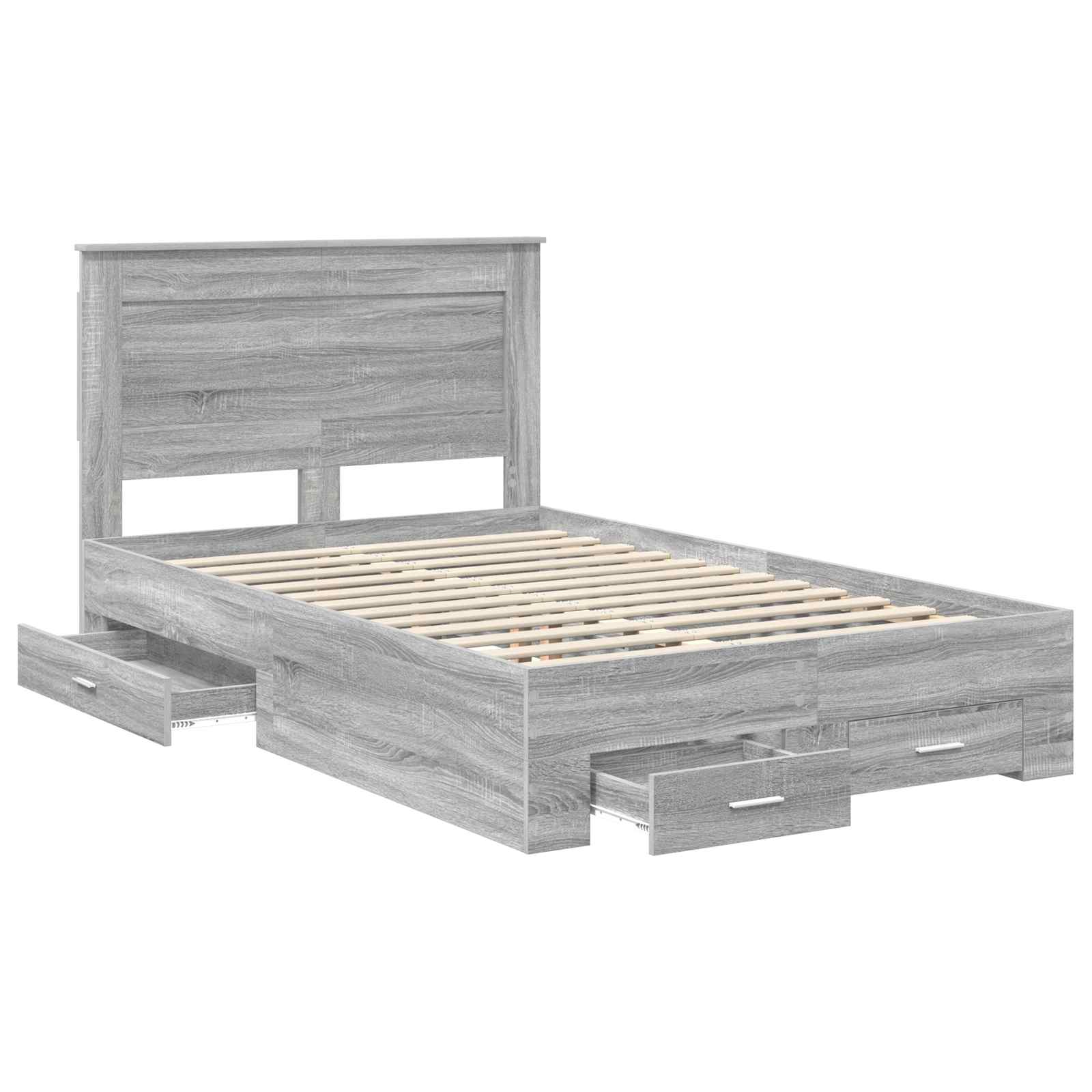 vidaXL Bed Frame with Drawer Grey Sonoma 135 x 190 cm Engineered Wood 5
