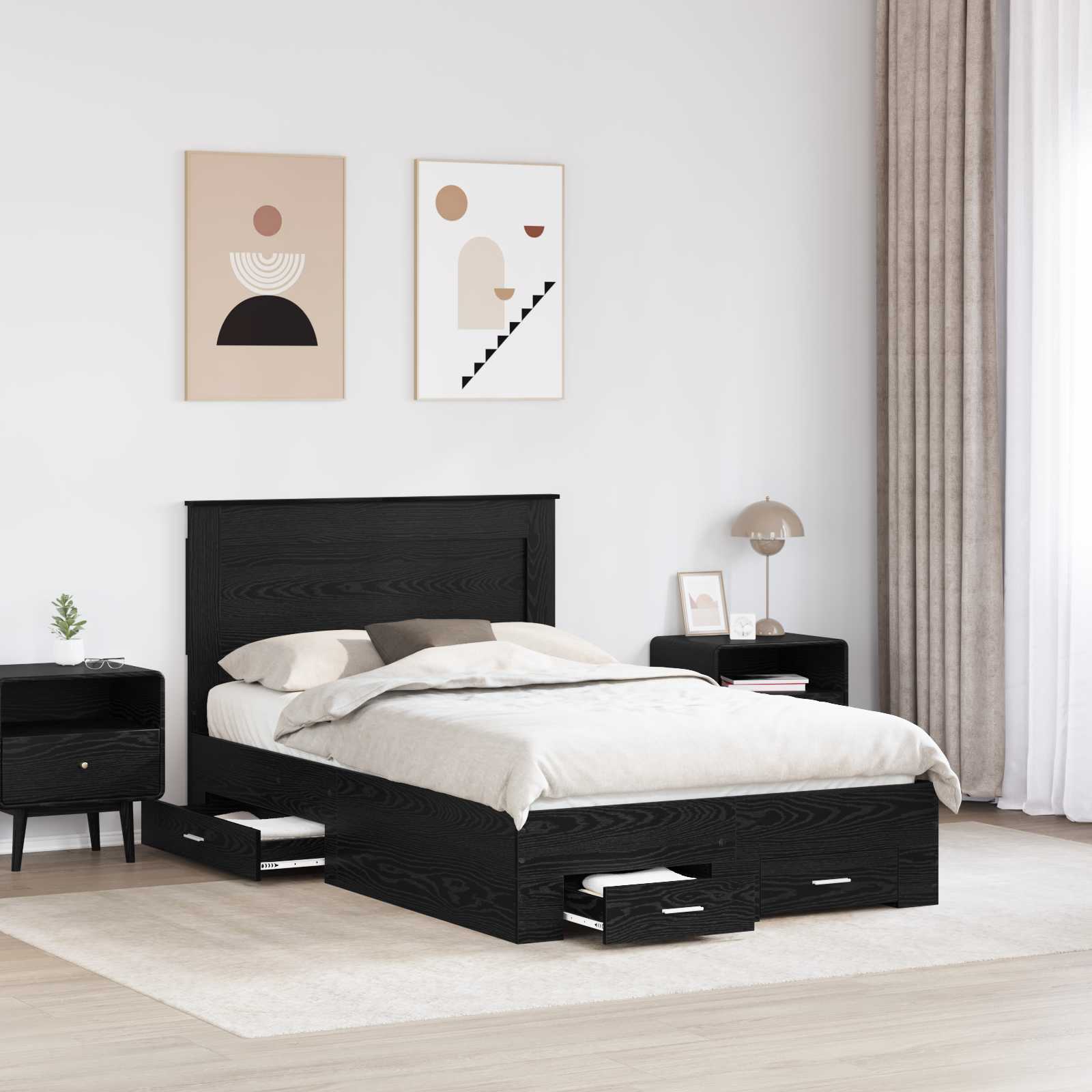 vidaXL Bed Frame with Drawer Black Oak 120 x 190 cm Engineered Wood 3